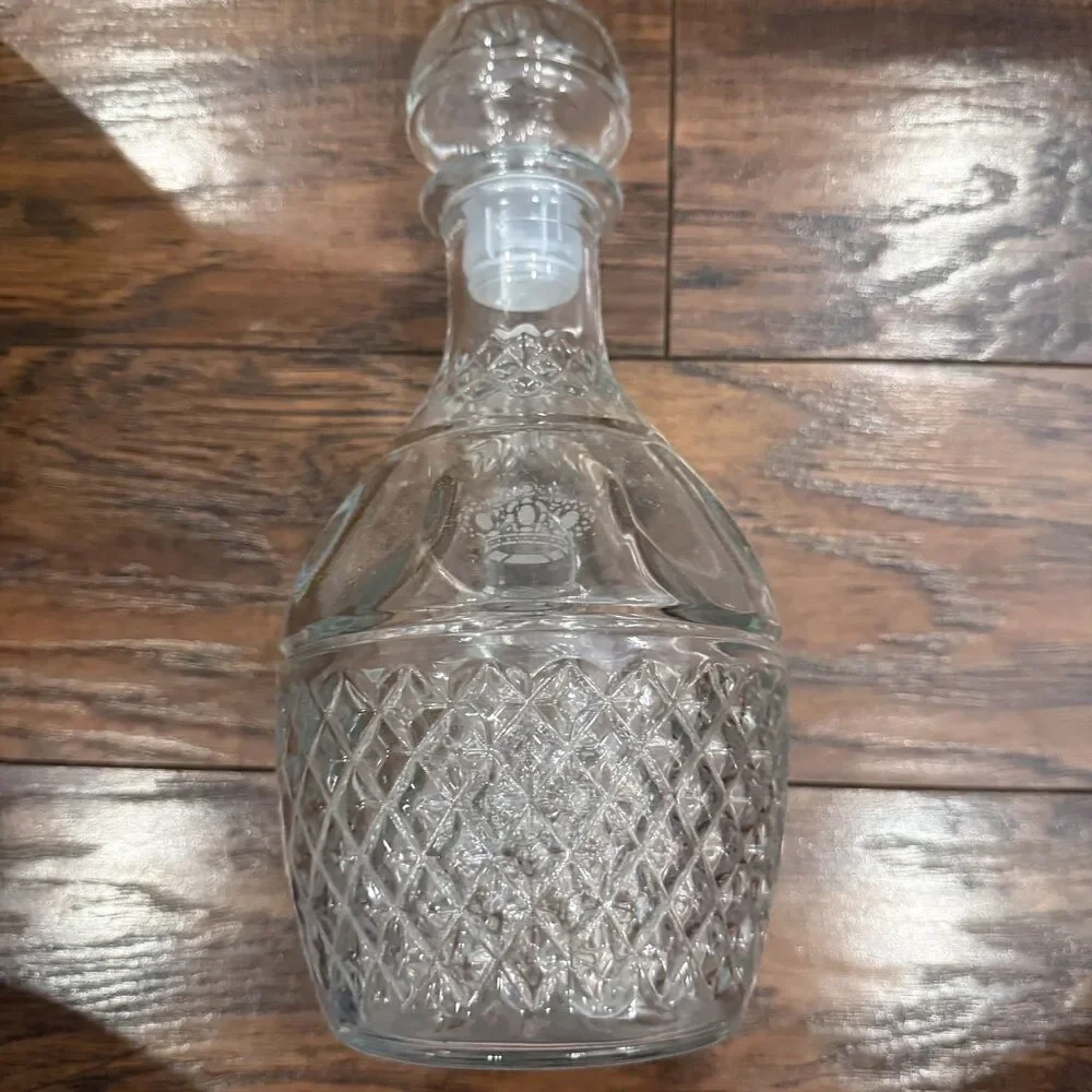 Princess House Wine Decanter 498 Bottle Diamond Cut Crystal in Box, crown, D8